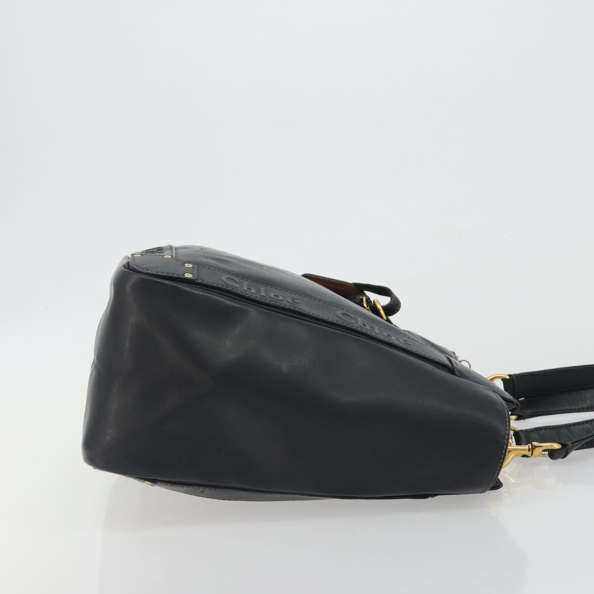 Chloe Eden Tote Bag Leather Black Gold Auth bs36317
