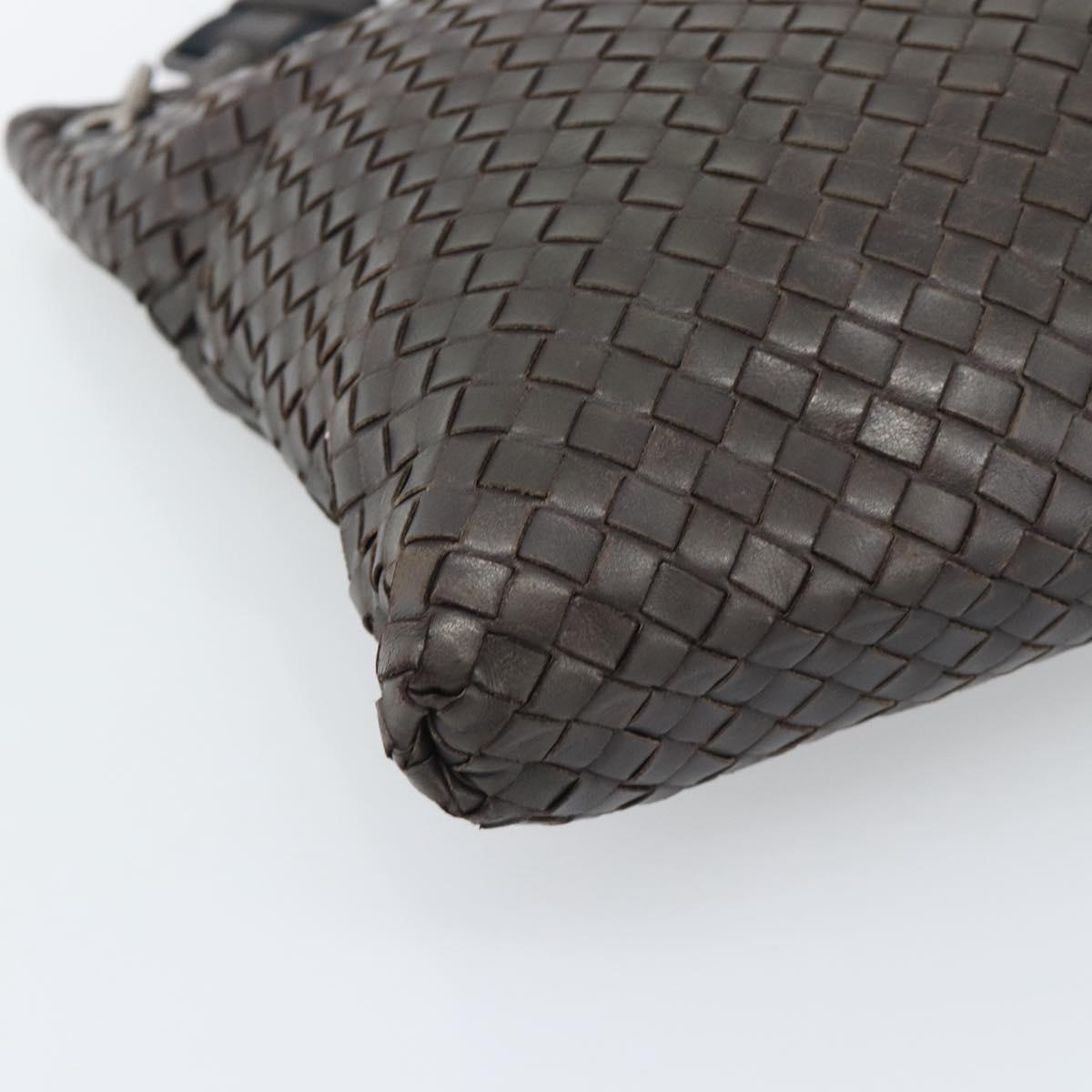 BOTTEGA VENETA INTRECCIATO Shoulder Bag Leather Brown Silver Auth bs36318