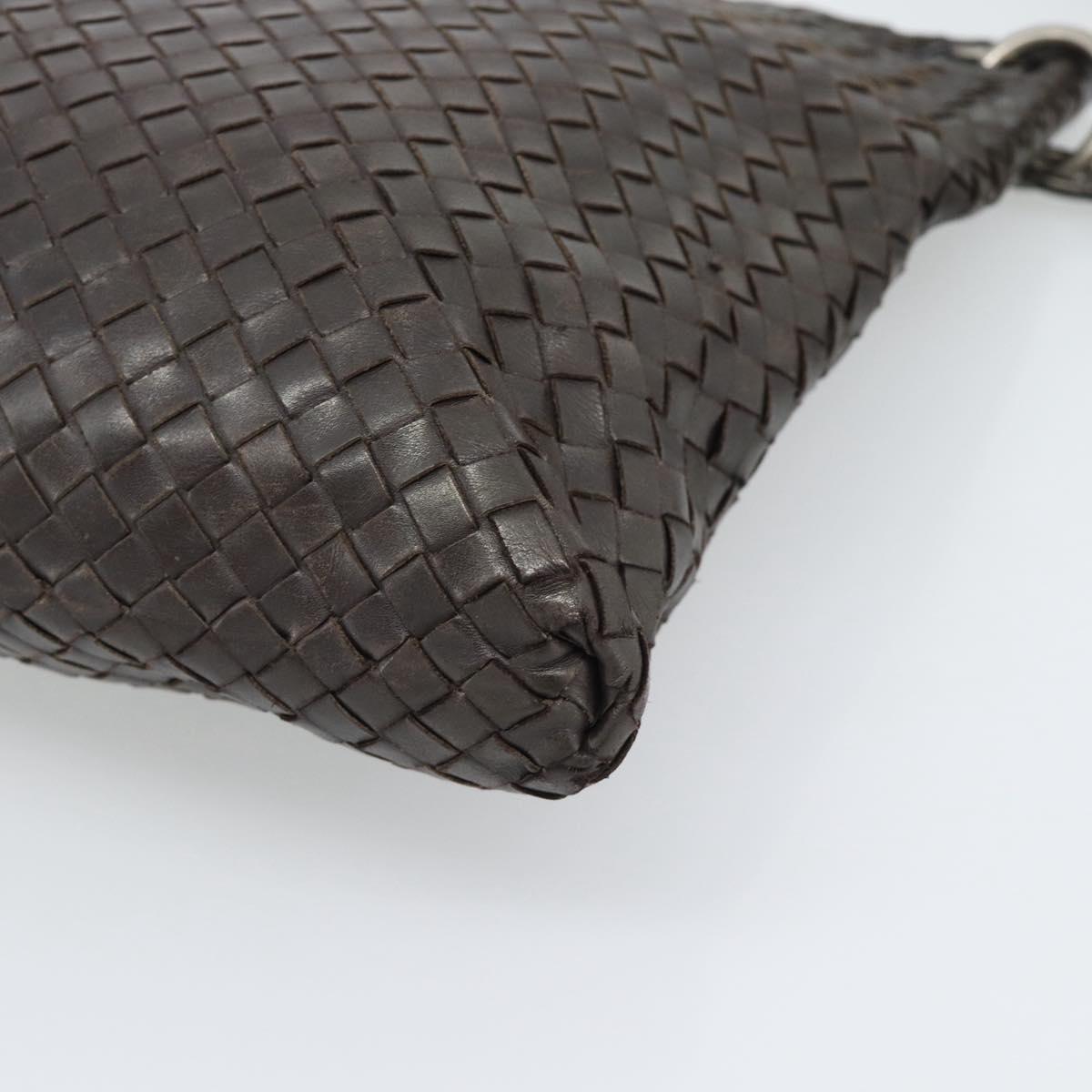BOTTEGA VENETA INTRECCIATO Shoulder Bag Leather Brown Silver Auth bs36318