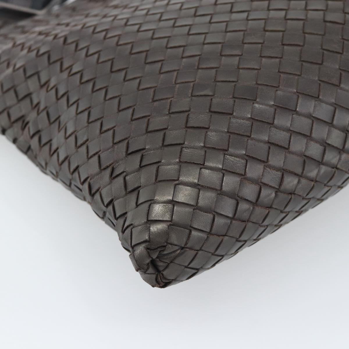 BOTTEGA VENETA INTRECCIATO Shoulder Bag Leather Brown Silver Auth bs36318