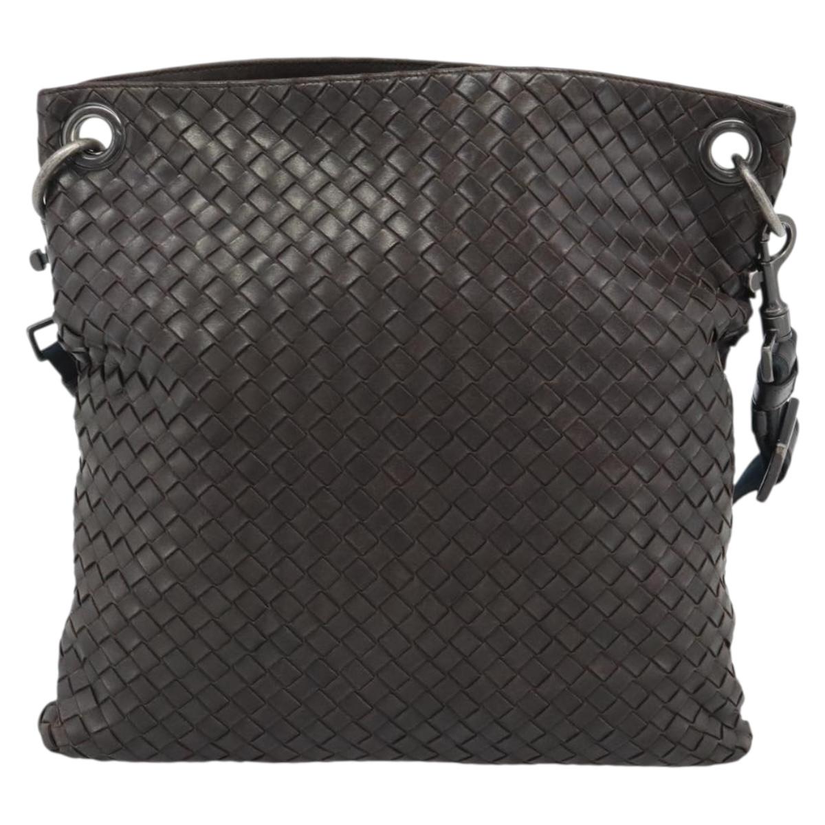 BOTTEGA VENETA INTRECCIATO Shoulder Bag Leather Brown Silver Auth bs36318