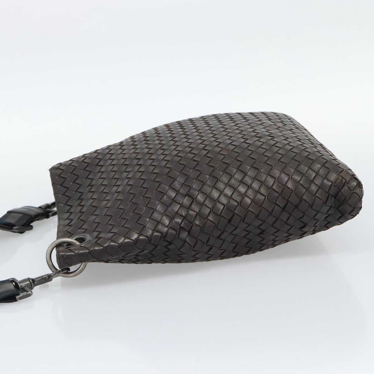 BOTTEGA VENETA INTRECCIATO Shoulder Bag Leather Brown Silver Auth bs36318