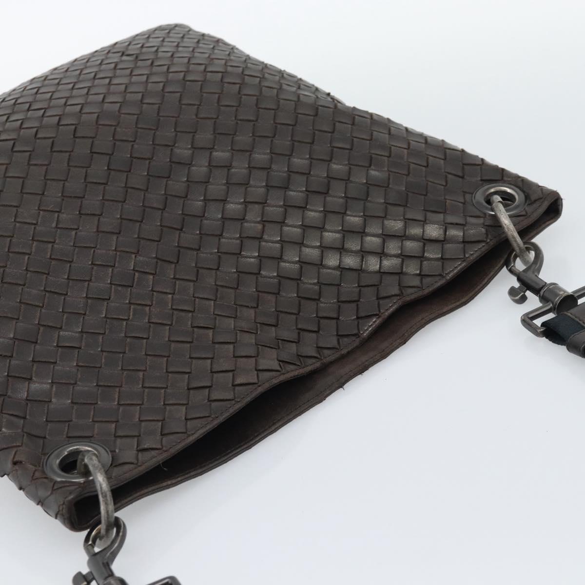 BOTTEGA VENETA INTRECCIATO Shoulder Bag Leather Brown Silver Auth bs36318
