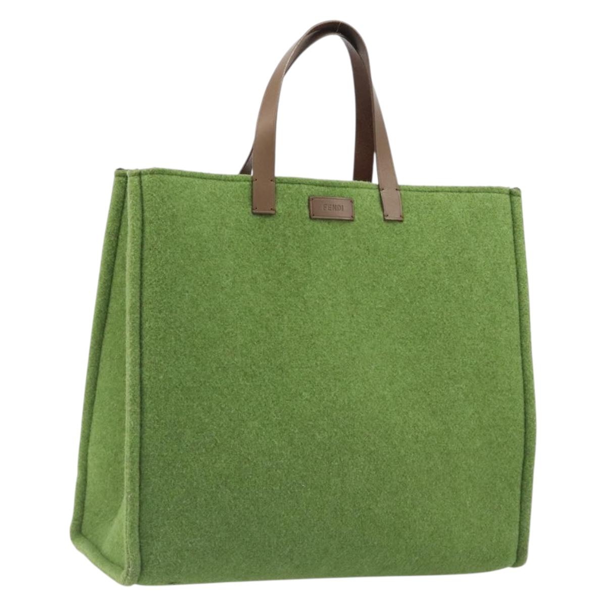 FENDI Tote Bag Wool Green Auth bs36321A