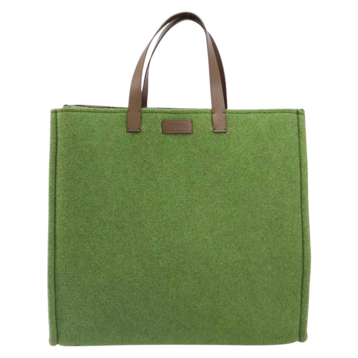 FENDI Tote Bag Wool Green Auth bs36321A