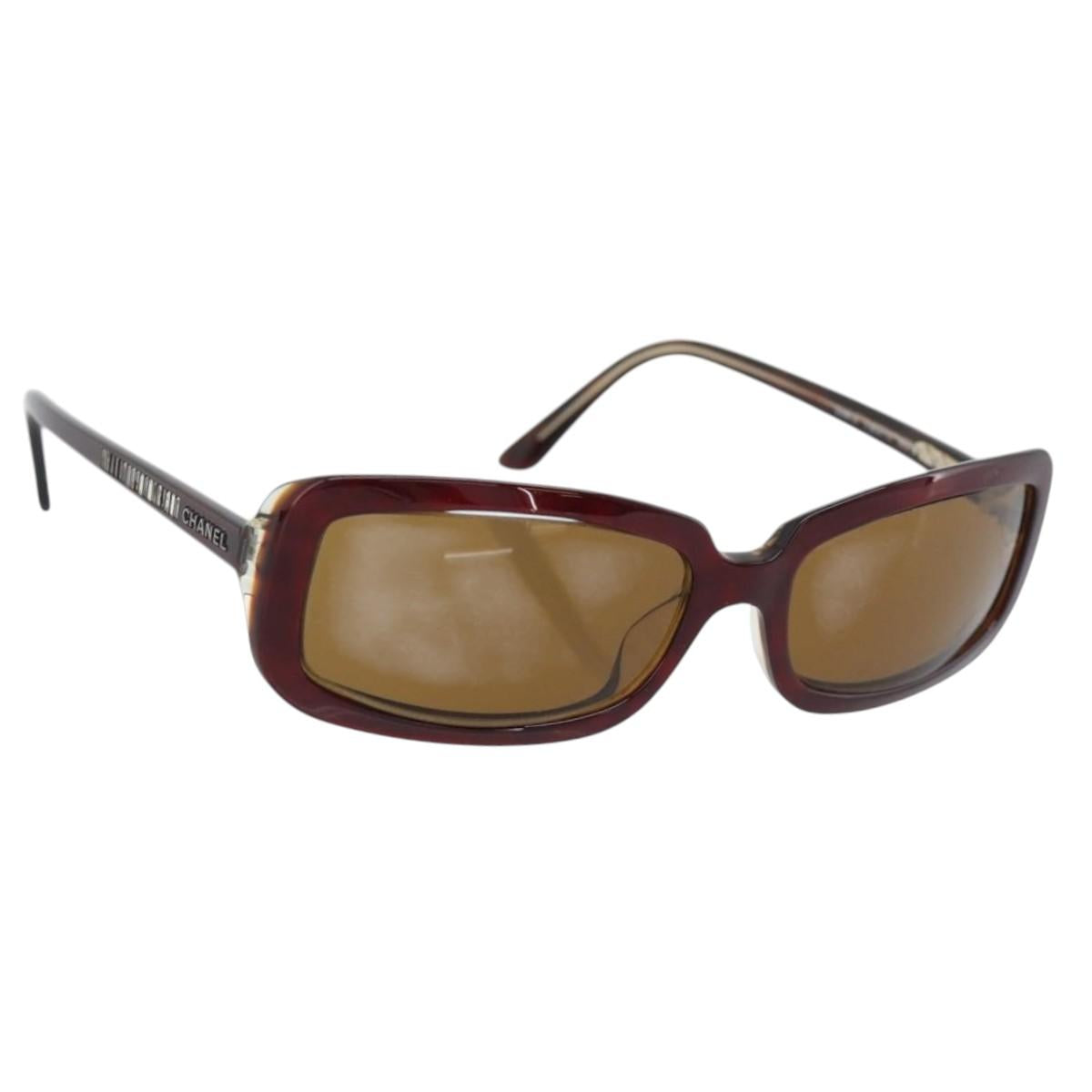 CHANEL Sunglasses Plastic Red Silver CC Auth bs36323