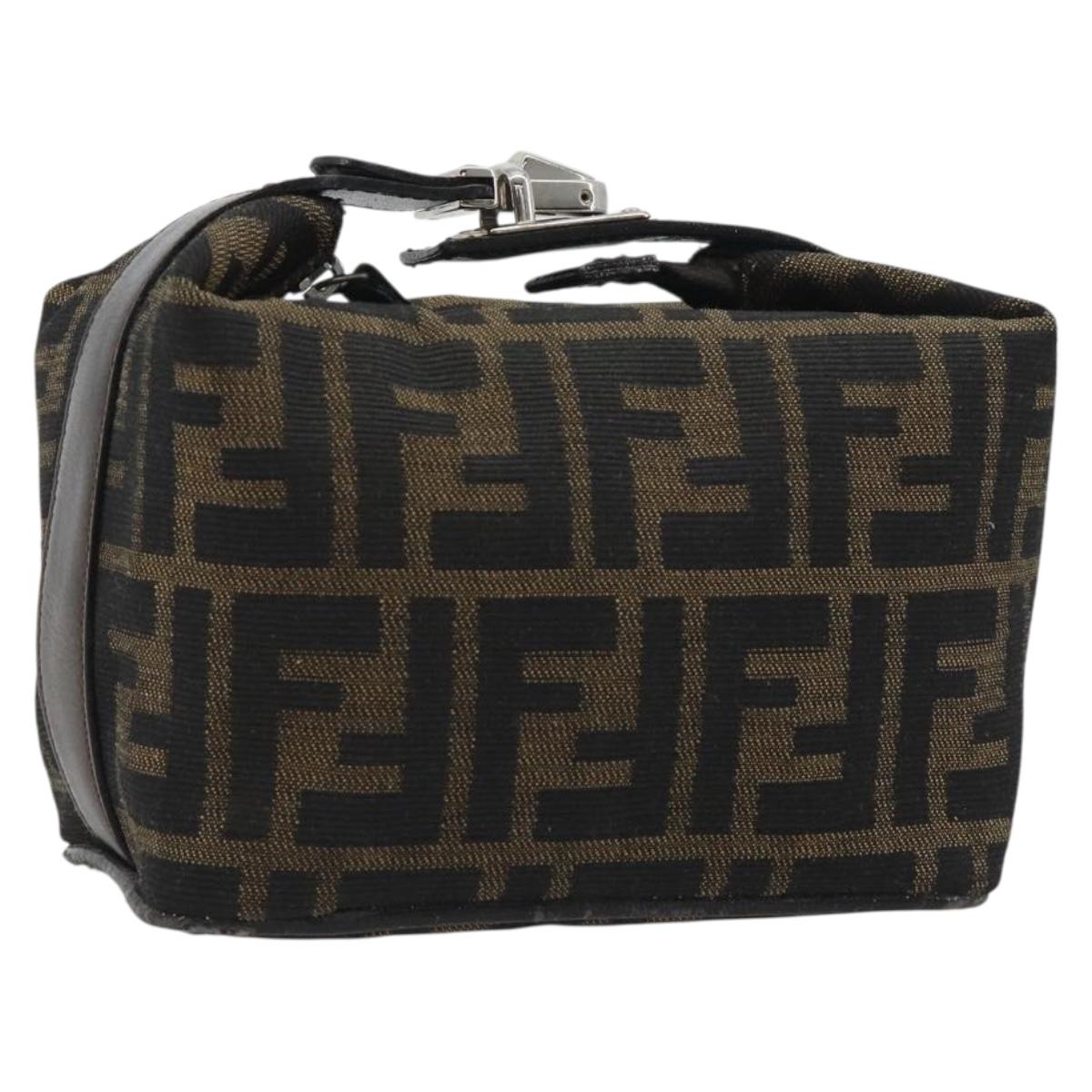 FENDI Zucca Canvas Pouch Black Brown Auth bs36325