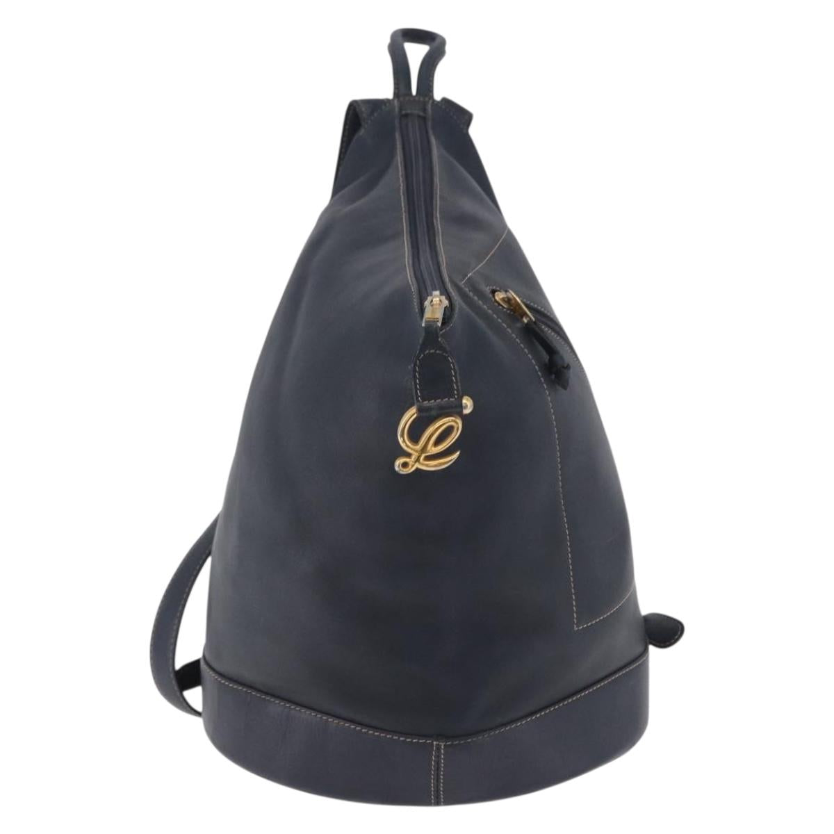 LOEWE Body Bag Leather Navy Gold Auth bs36326