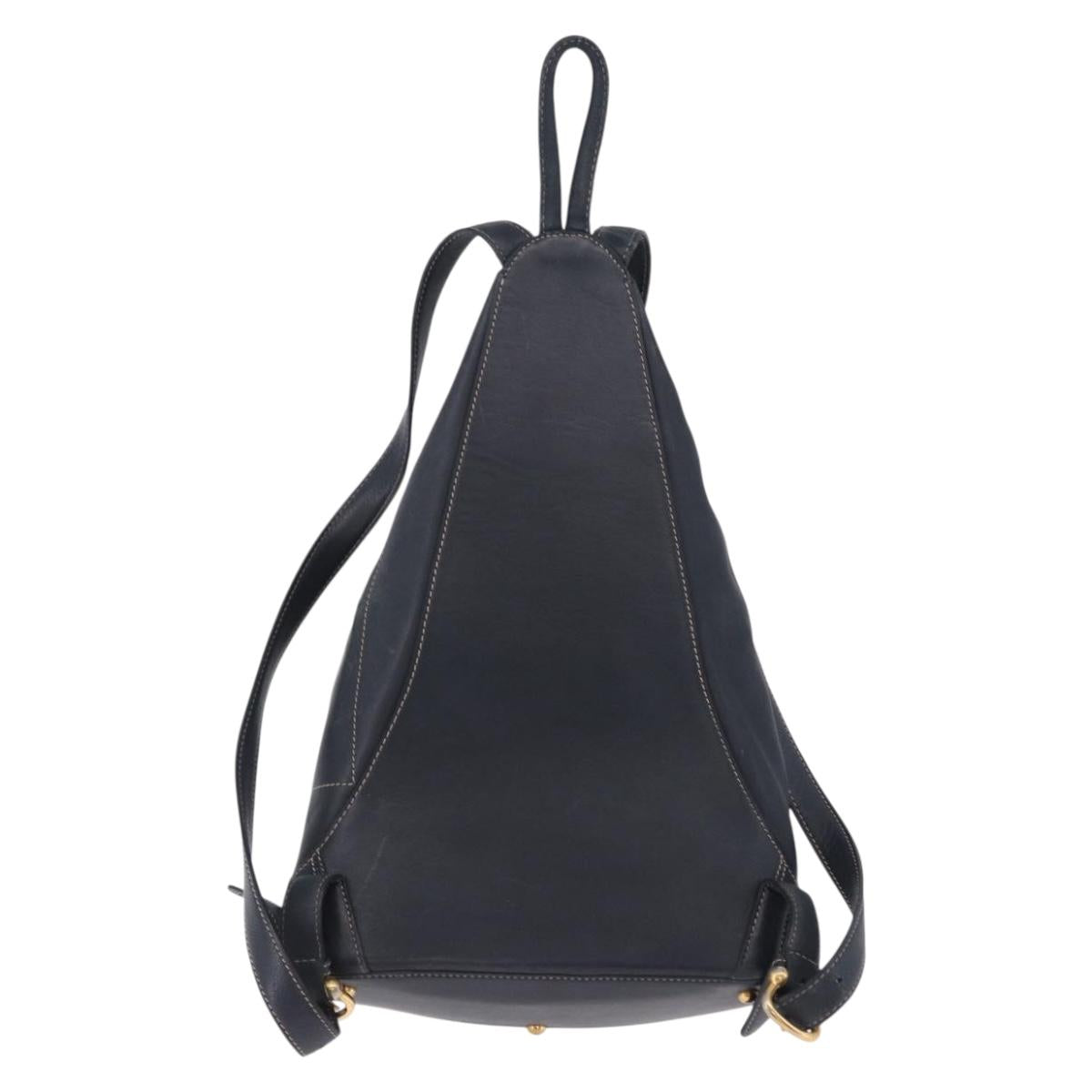 LOEWE Body Bag Leather Navy Gold Auth bs36326