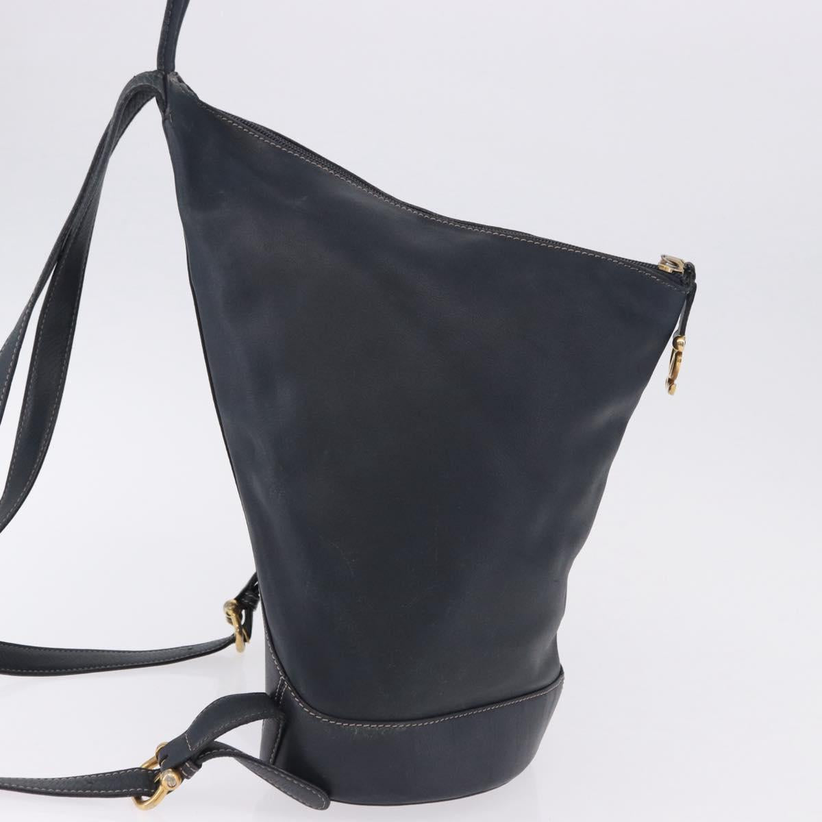 LOEWE Body Bag Leather Navy Gold Auth bs36326