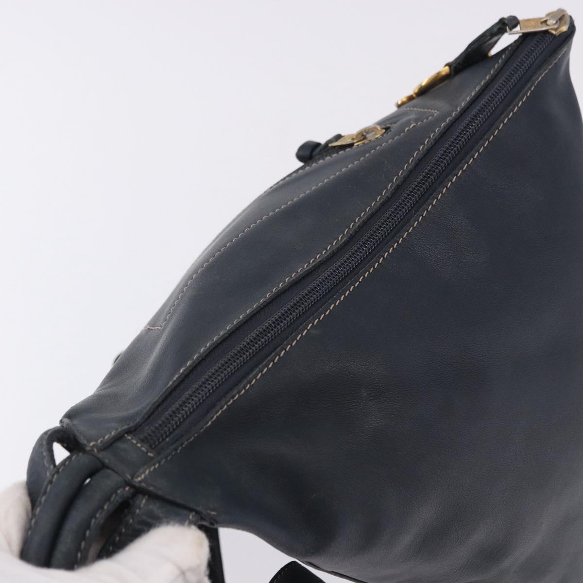 LOEWE Body Bag Leather Navy Gold Auth bs36326