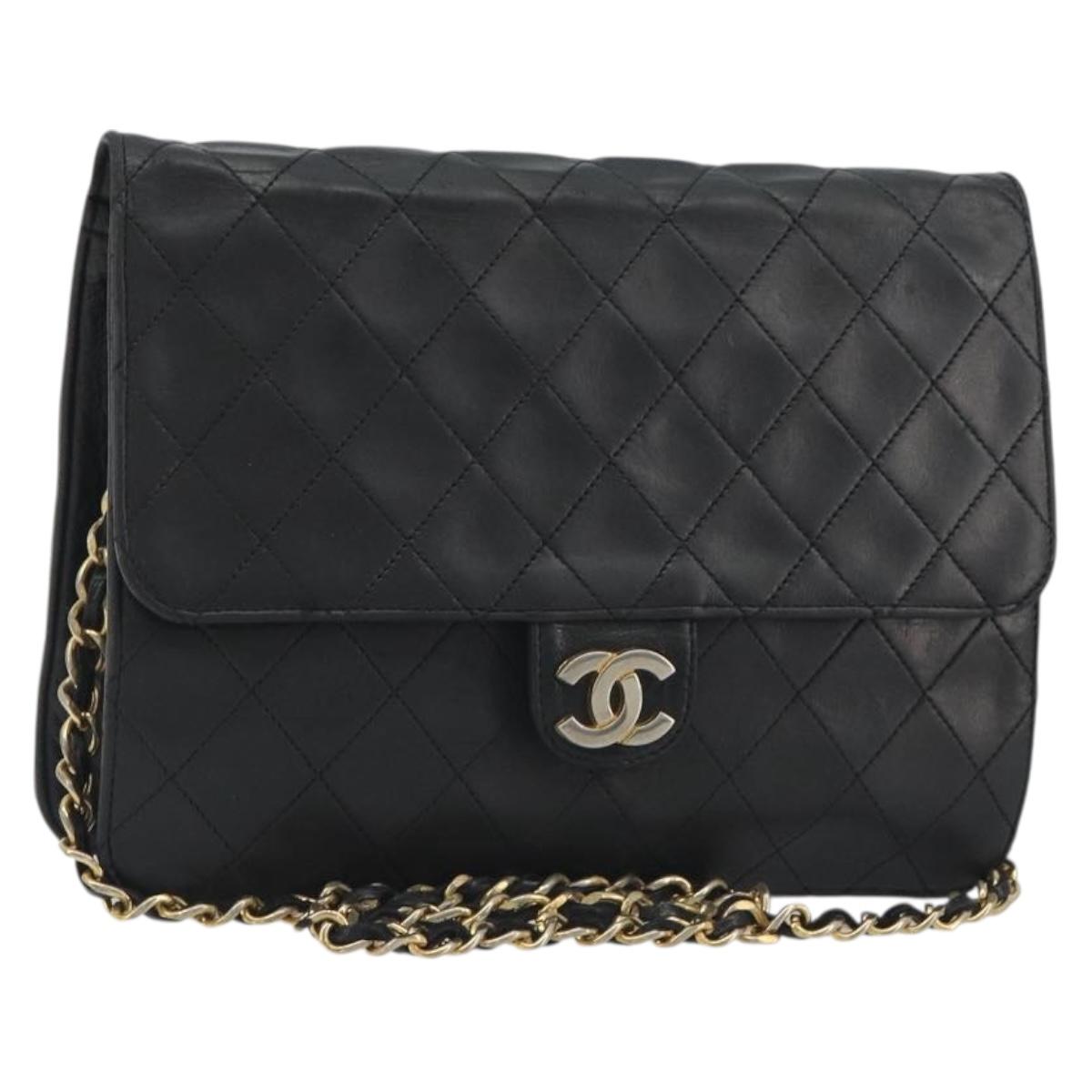 CHANEL Matelasse Chain Shoulder Bag Lamb Skin Black Gold CC Auth bs36327