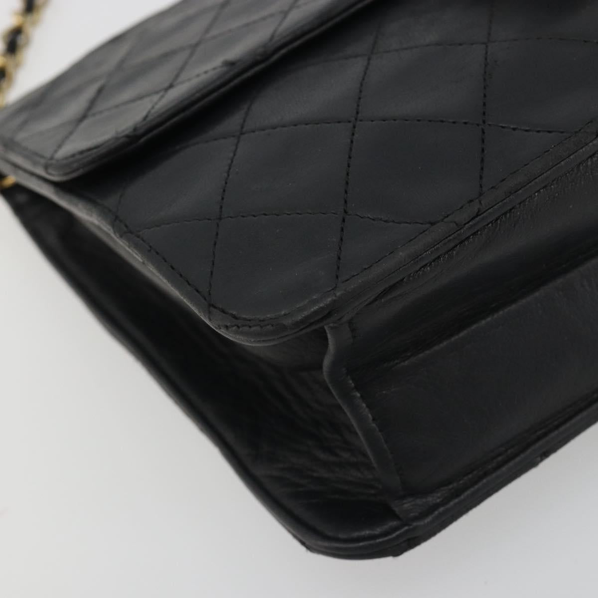 CHANEL Matelasse Chain Shoulder Bag Lamb Skin Black Gold CC Auth bs36327