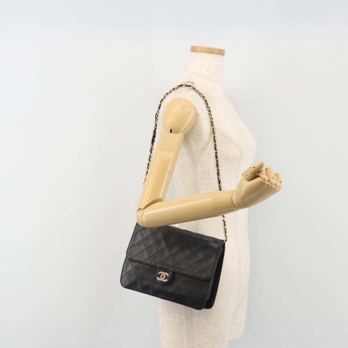 CHANEL Matelasse Chain Shoulder Bag Lamb Skin Black Gold CC Auth bs36327