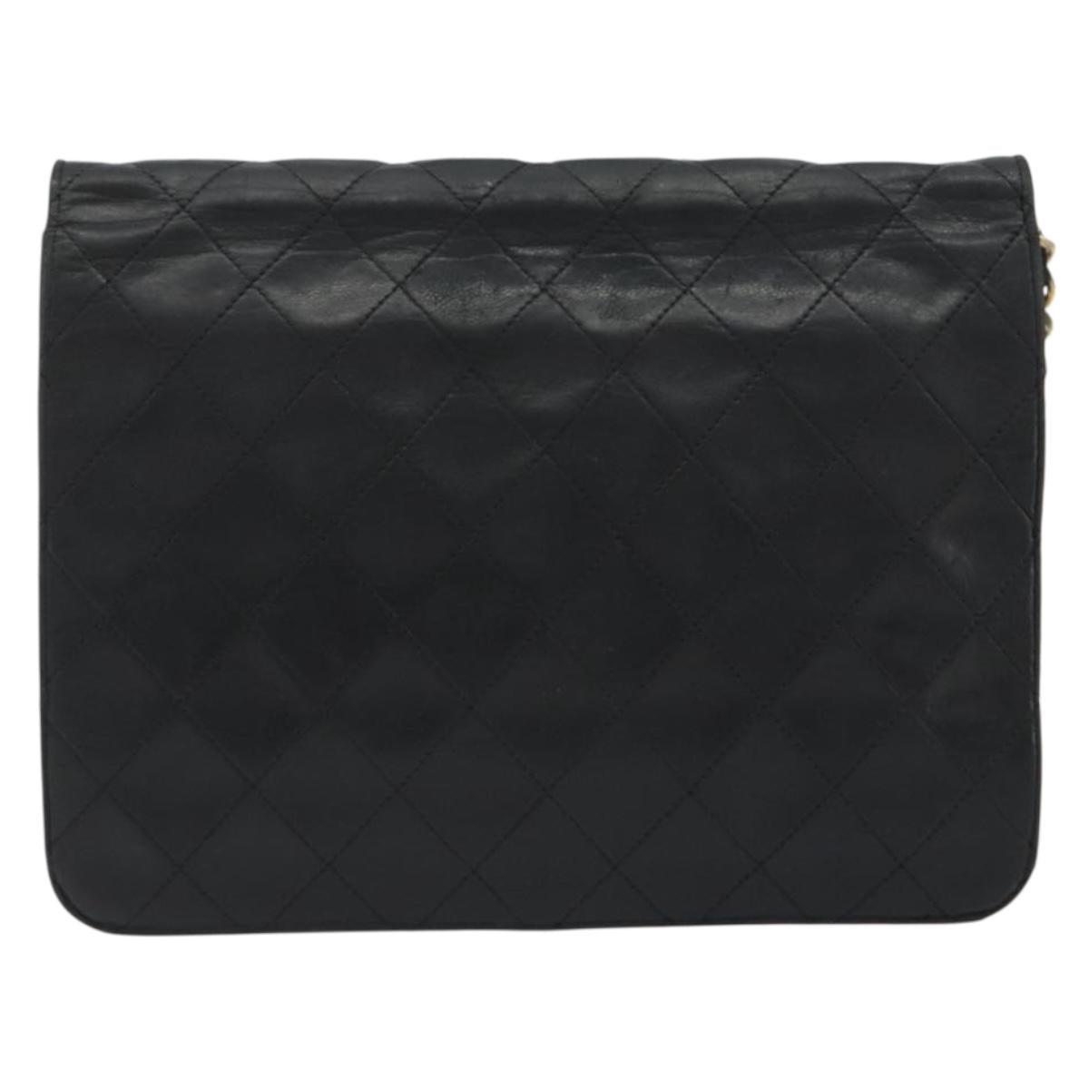 CHANEL Matelasse Chain Shoulder Bag Lamb Skin Black Gold CC Auth bs36327