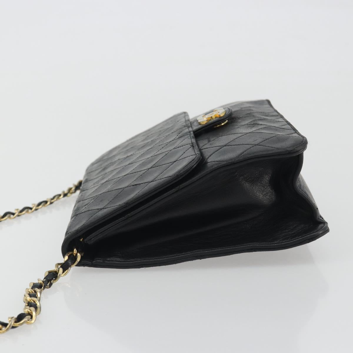 CHANEL Matelasse Chain Shoulder Bag Lamb Skin Black Gold CC Auth bs36327