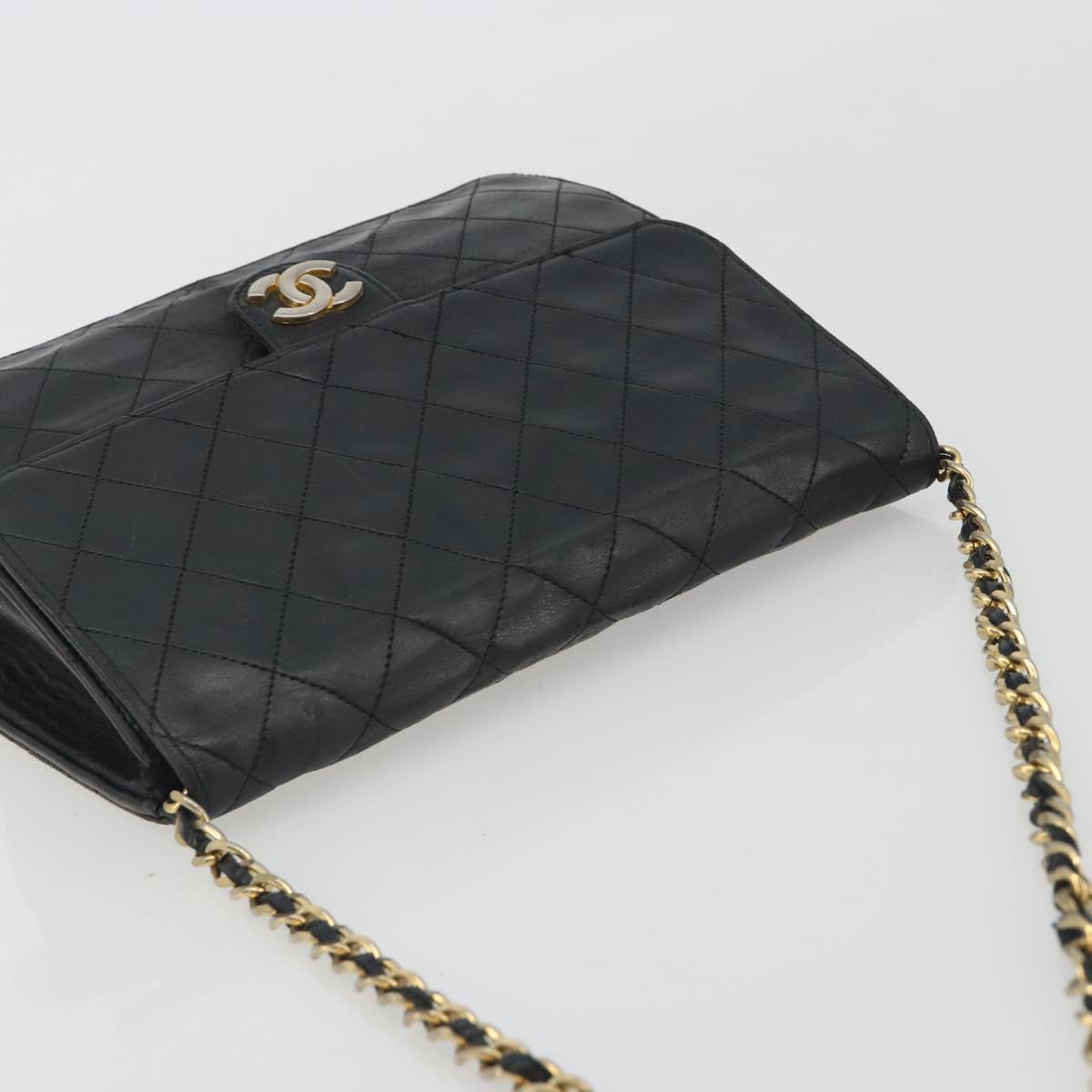 CHANEL Matelasse Chain Shoulder Bag Lamb Skin Black Gold CC Auth bs36327