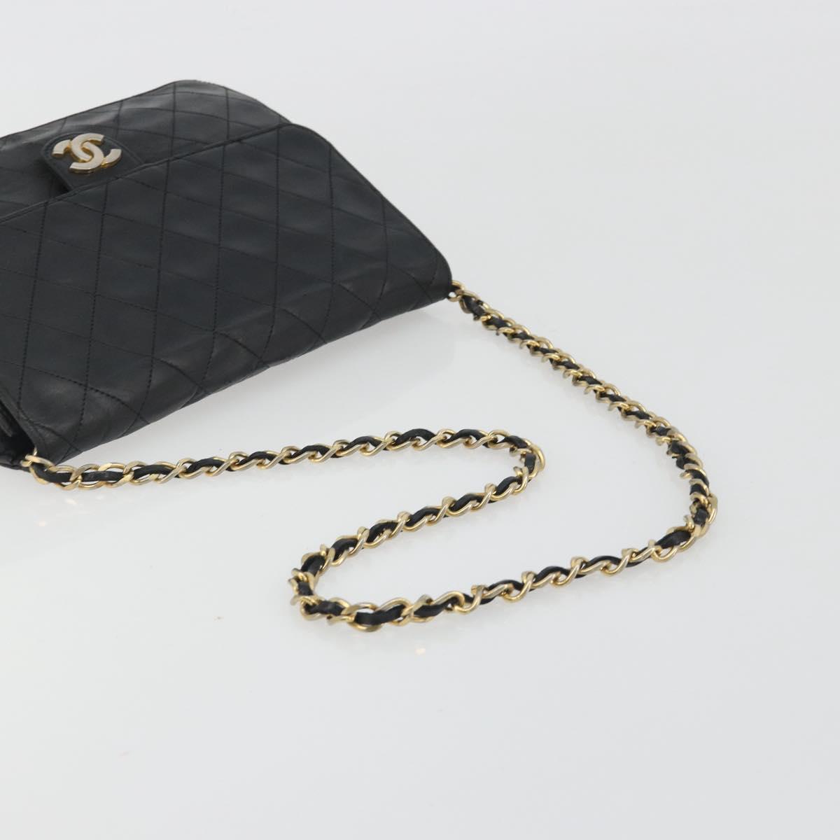CHANEL Matelasse Chain Shoulder Bag Lamb Skin Black Gold CC Auth bs36327