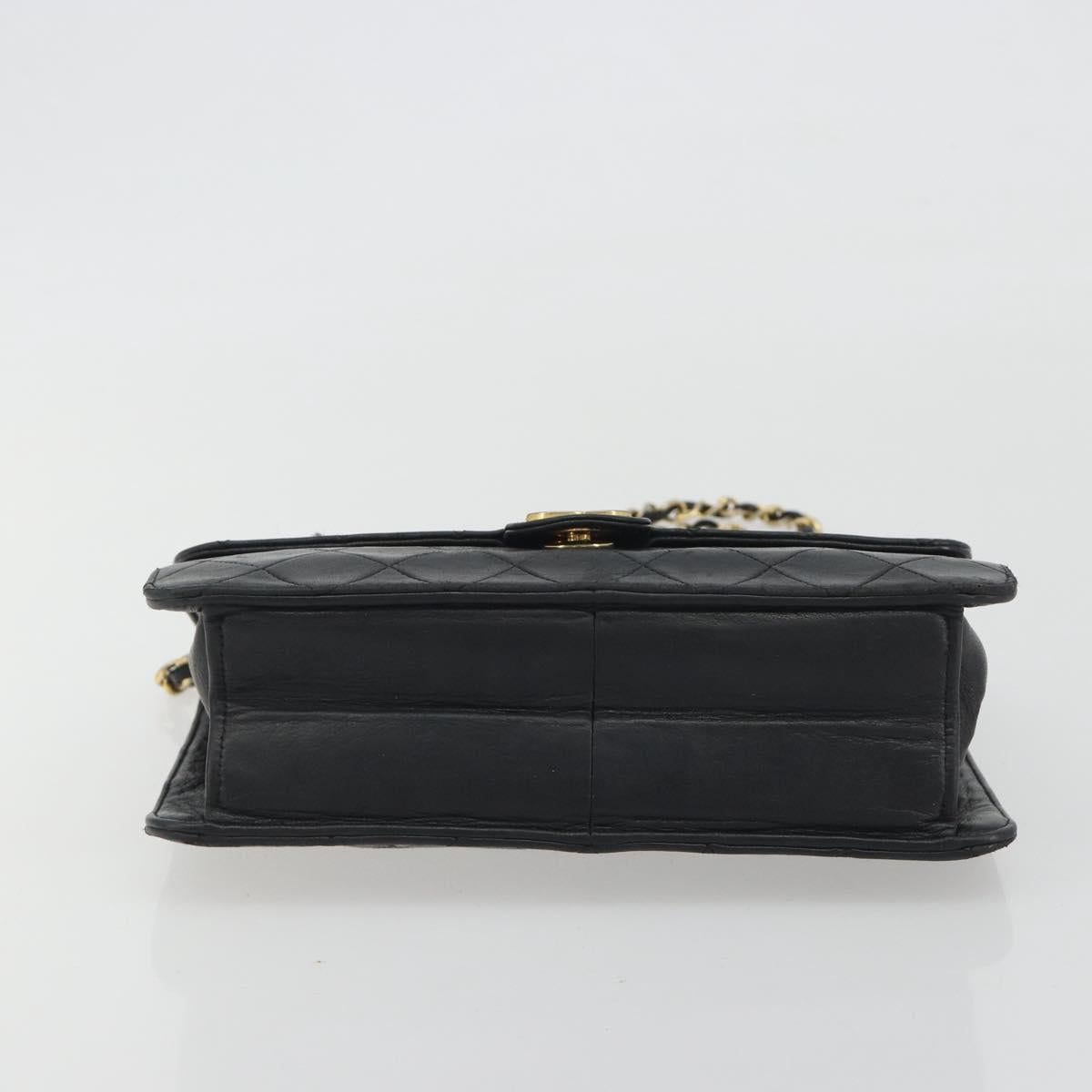 CHANEL Matelasse Chain Shoulder Bag Lamb Skin Black Gold CC Auth bs36327