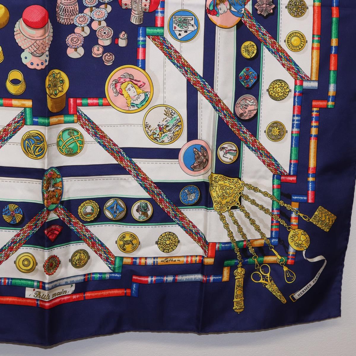HERMES Carre 90 Scarf Pwlile Mcuin Silk Navy Auth bs36330