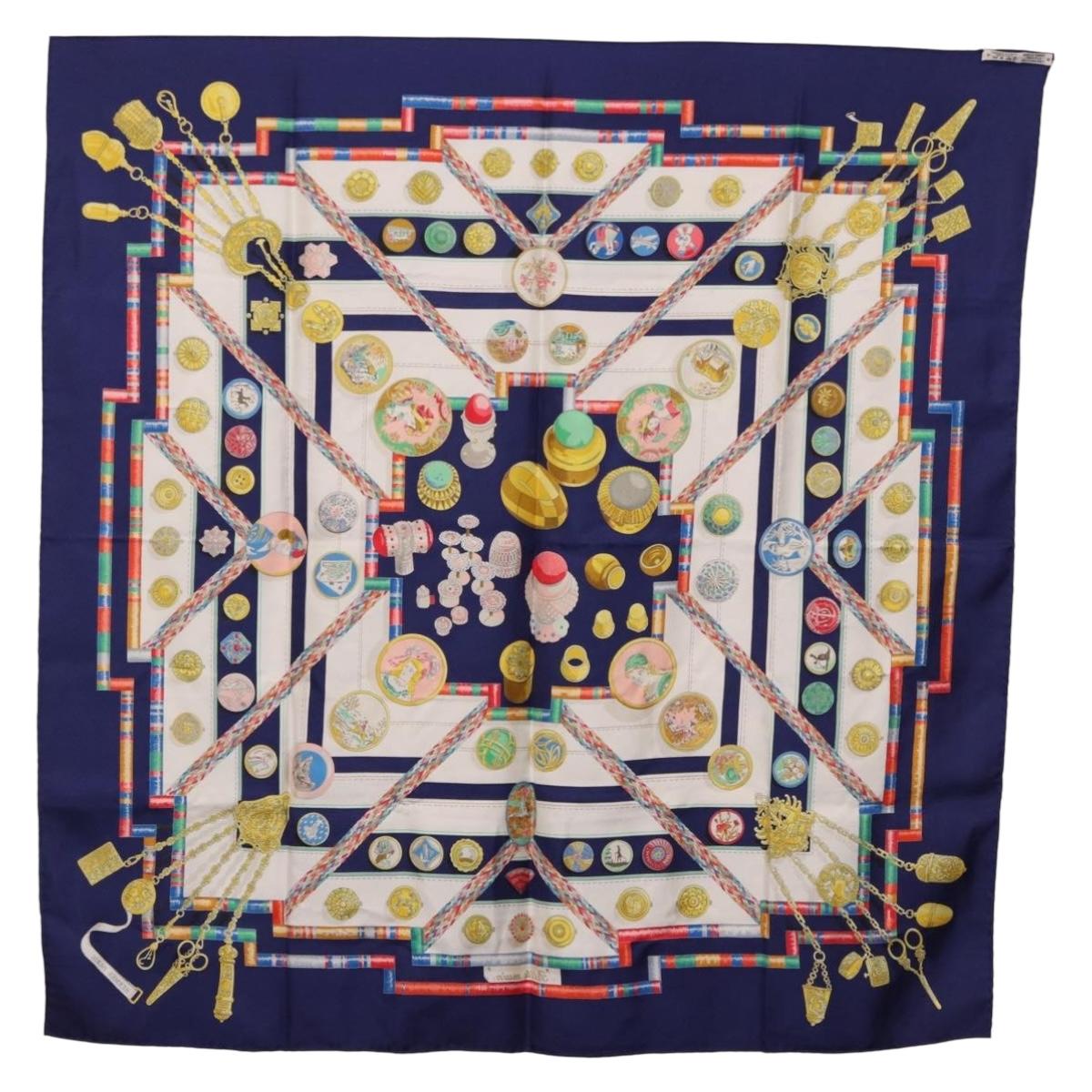 HERMES Carre 90 Scarf Pwlile Mcuin Silk Navy Auth bs36330