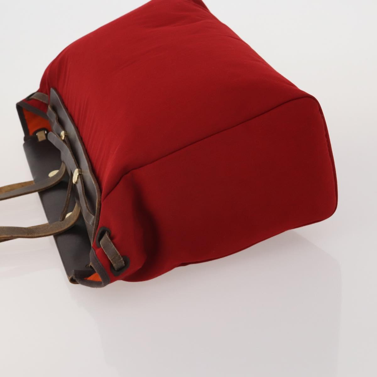 HERMES Herbag Cabas MM Hand Bag Canvas Leather Red Gold Auth bs36333