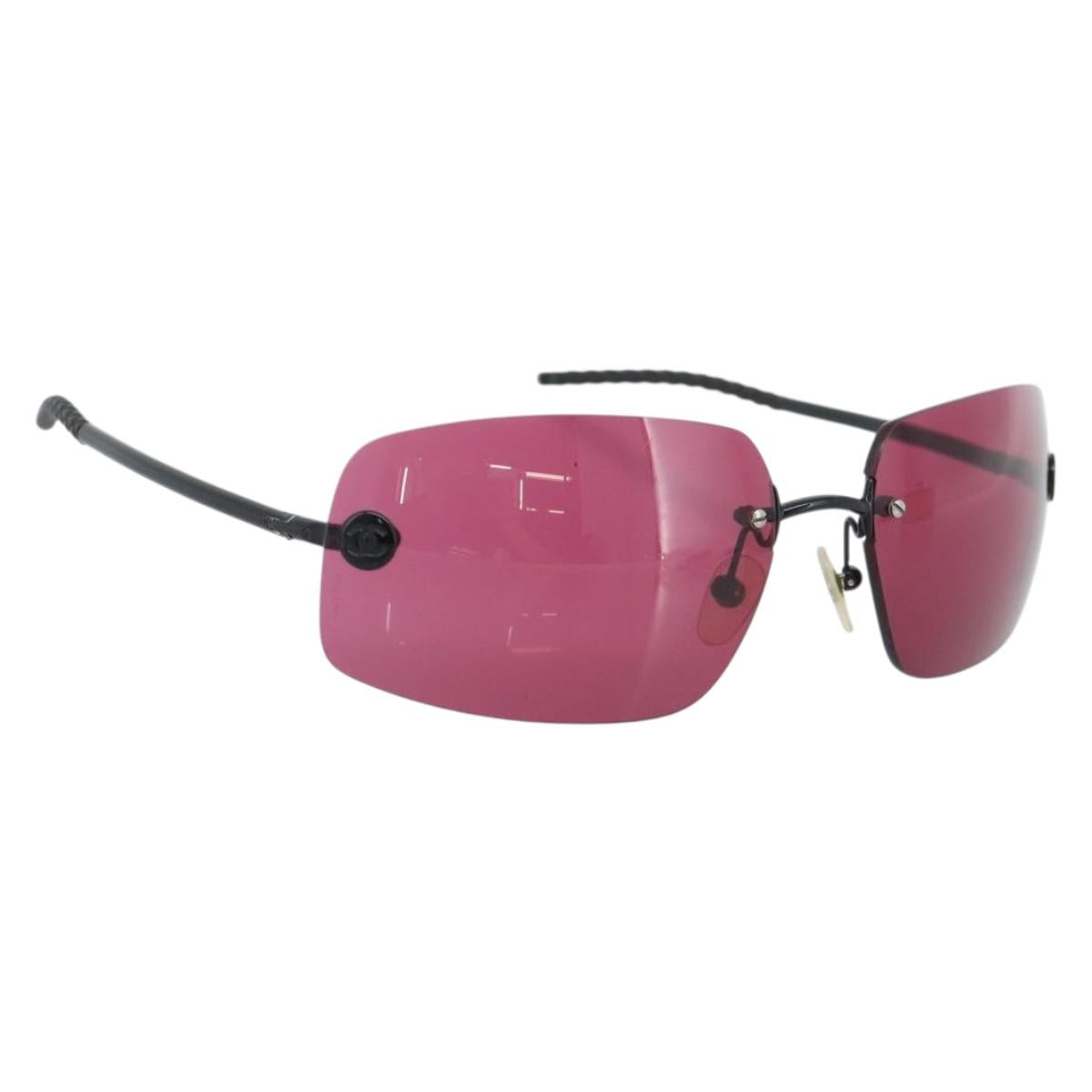 CHANEL Sunglasses Plastic Black CC Auth bs36334