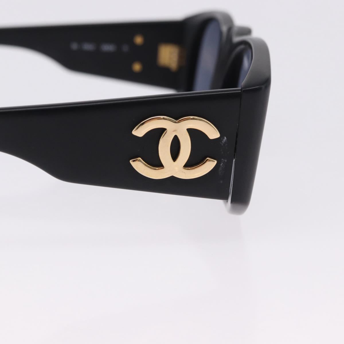 CHANEL Sunglasses Plastic Black Gold CC Auth bs36338