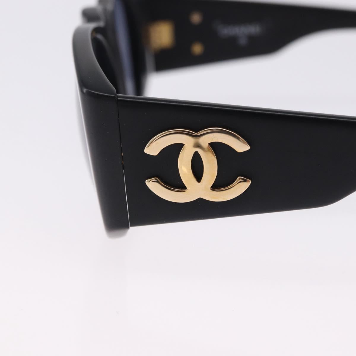 CHANEL Sunglasses Plastic Black Gold CC Auth bs36338