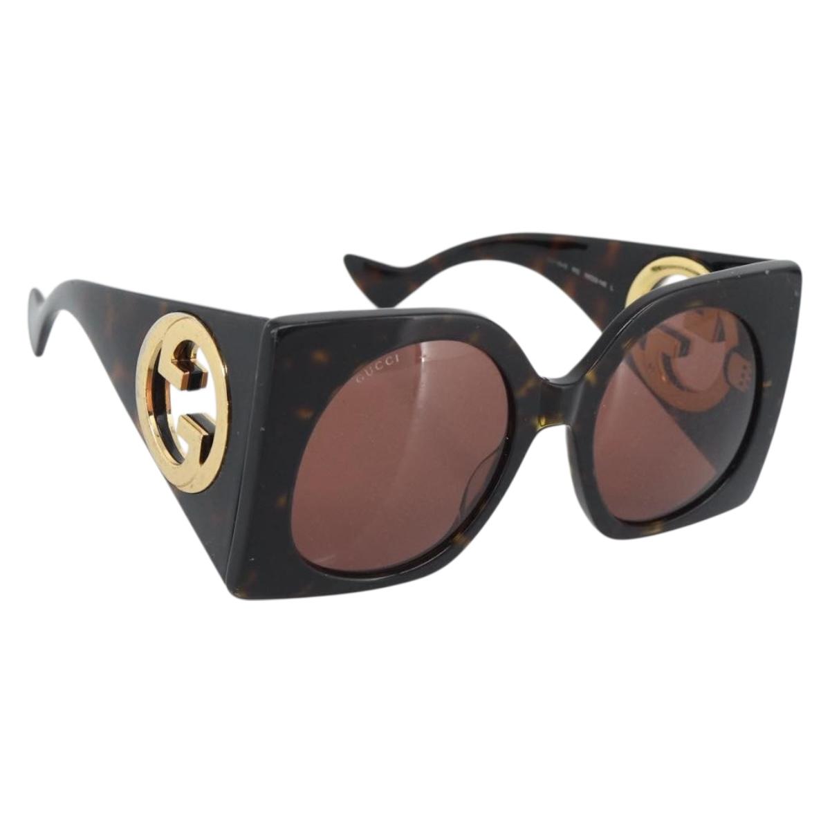 GUCCI Sunglasses Plastic Black Gold Auth bs36341