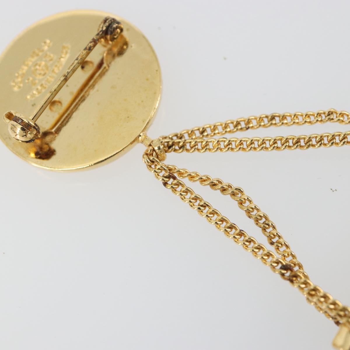 CHANEL Matelasse Brooch Metal Gold Tone CC Auth bs36342
