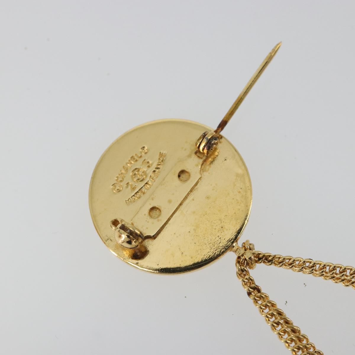 CHANEL Matelasse Brooch Metal Gold Tone CC Auth bs36342