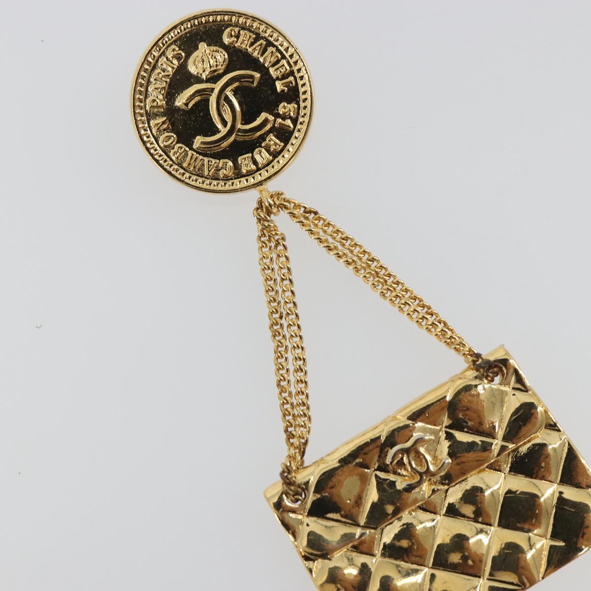 CHANEL Matelasse Brooch Metal Gold Tone CC Auth bs36342