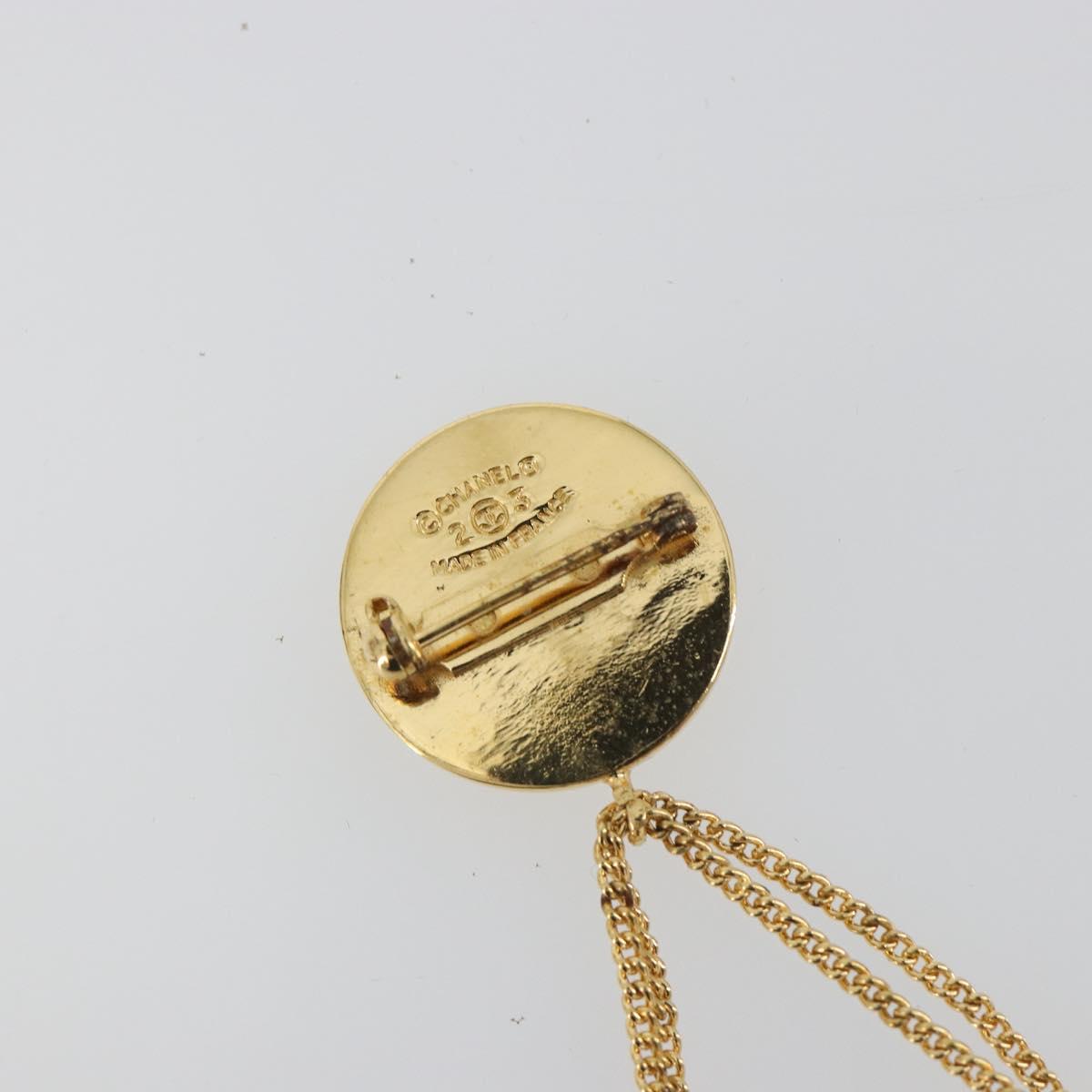 CHANEL Matelasse Brooch Metal Gold Tone CC Auth bs36342