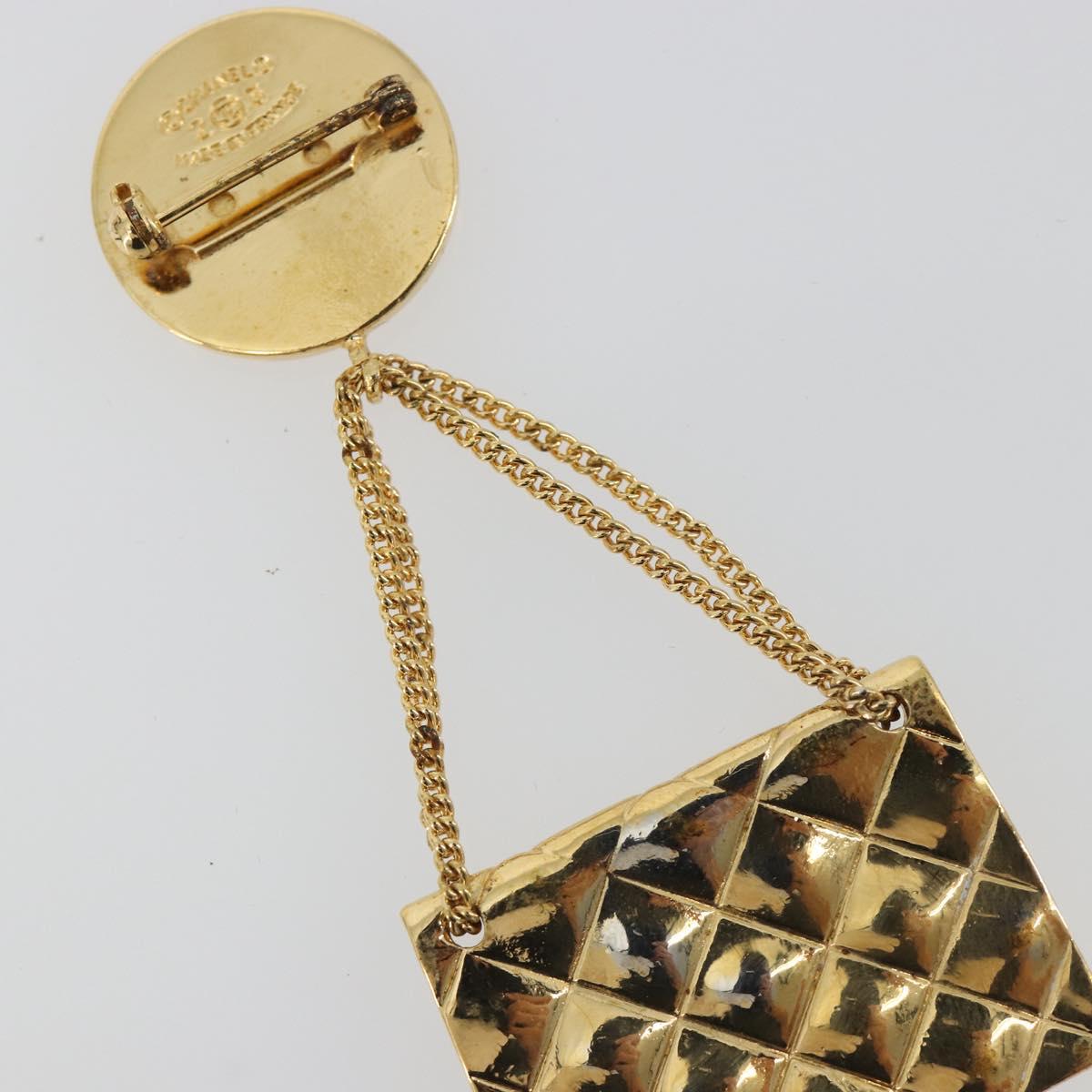 CHANEL Matelasse Brooch Metal Gold Tone CC Auth bs36342