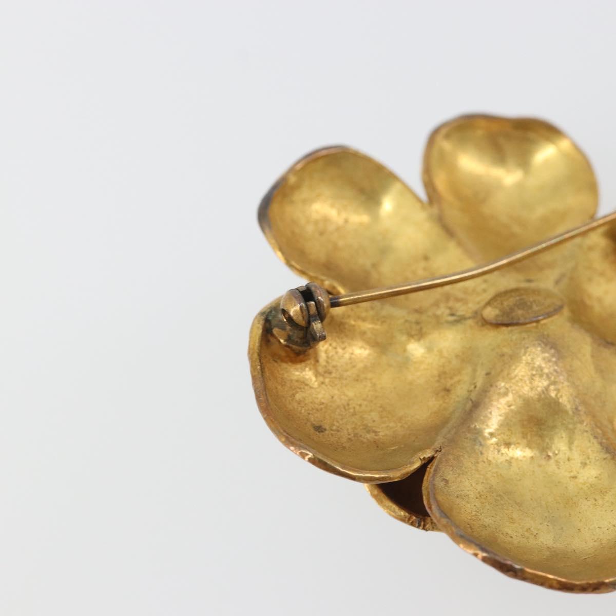 CHANEL Vintage Camellia Brooch Metal Gold Tone CC Auth bs36343V