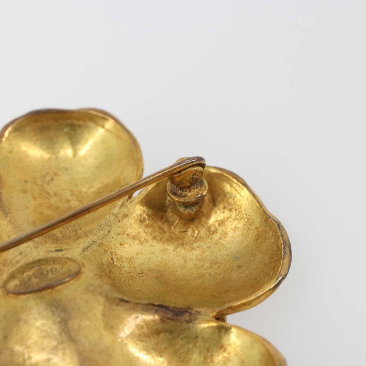 CHANEL Vintage Camellia Brooch Metal Gold Tone CC Auth bs36343V