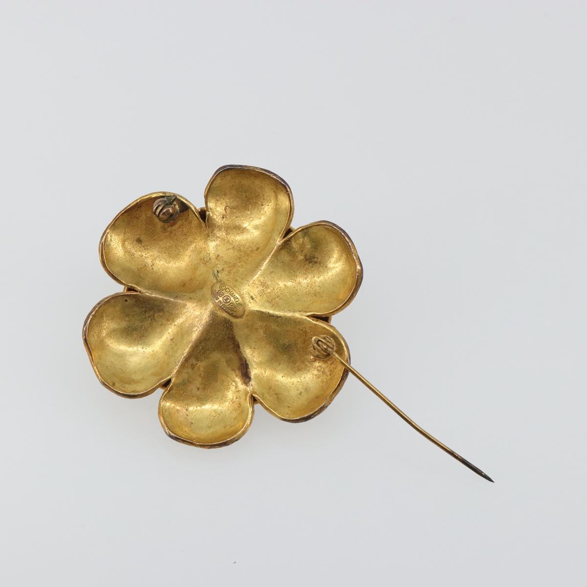 CHANEL Vintage Camellia Brooch Metal Gold Tone CC Auth bs36343V