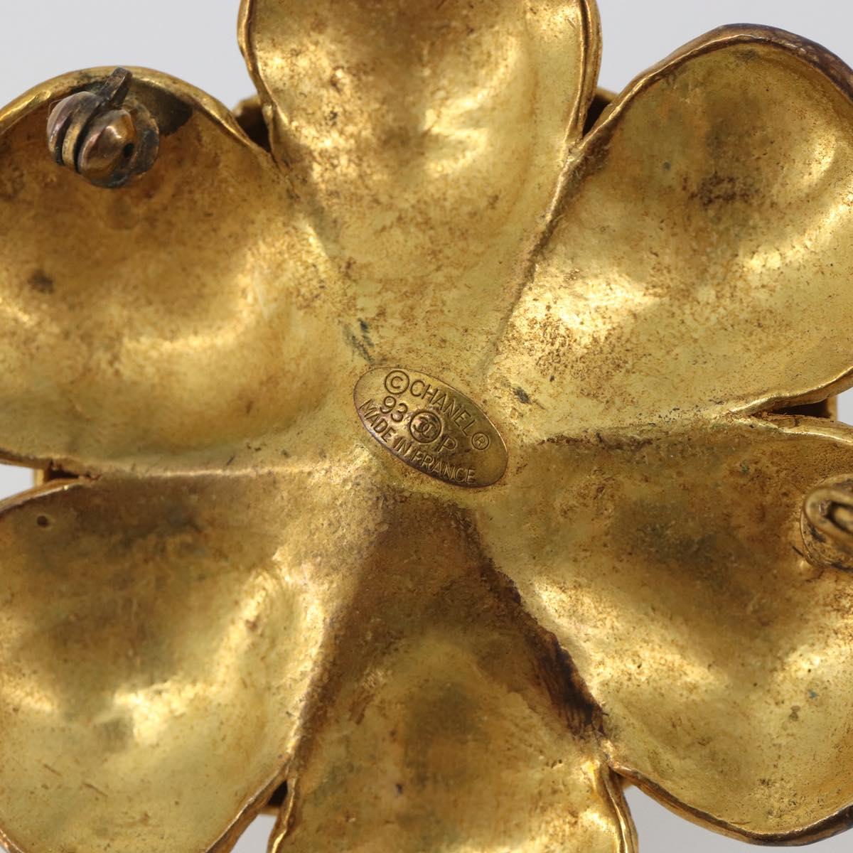 CHANEL Vintage Camellia Brooch Metal Gold Tone CC Auth bs36343V