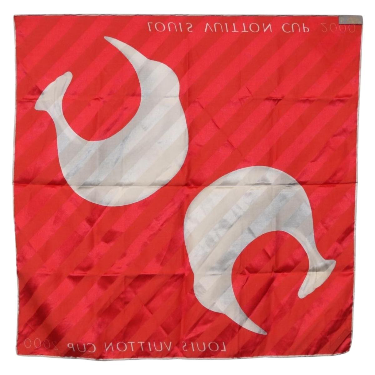 LOUIS VUITTON LV Cup 2000 Scarf Silk Red LV Auth bs36345