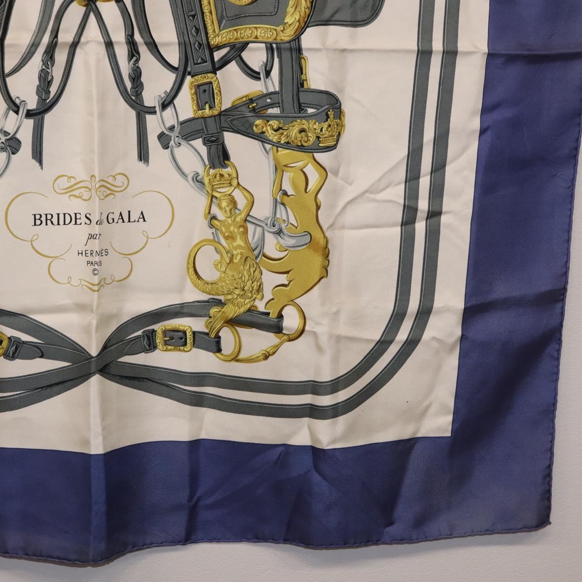 HERMES Carre 90 Scarf BRIDS De GALA Silk Blue Auth bs36346