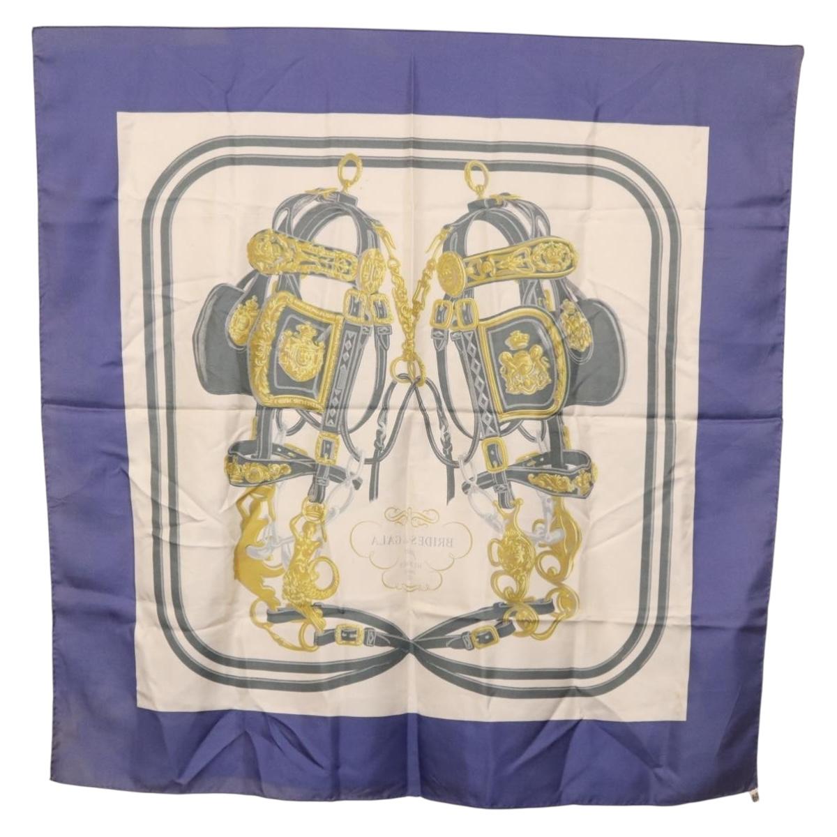 HERMES Carre 90 Scarf BRIDS De GALA Silk Blue Auth bs36346