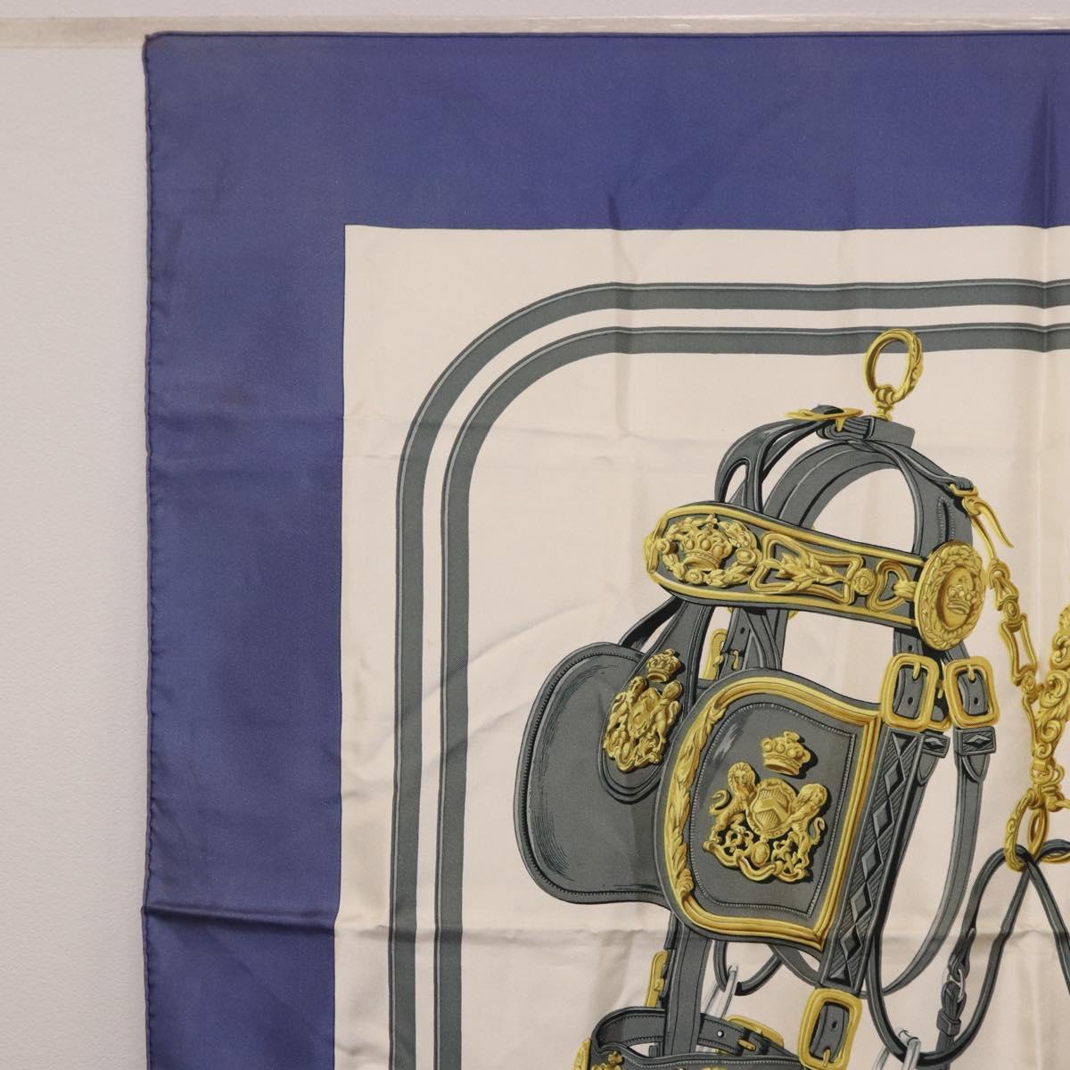 HERMES Carre 90 Scarf BRIDS De GALA Silk Blue Auth bs36346