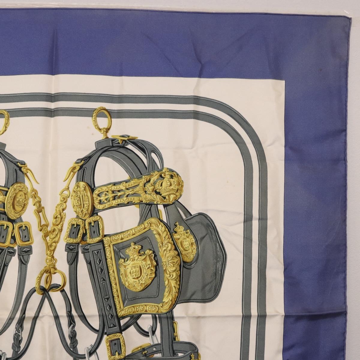 HERMES Carre 90 Scarf BRIDS De GALA Silk Blue Auth bs36346
