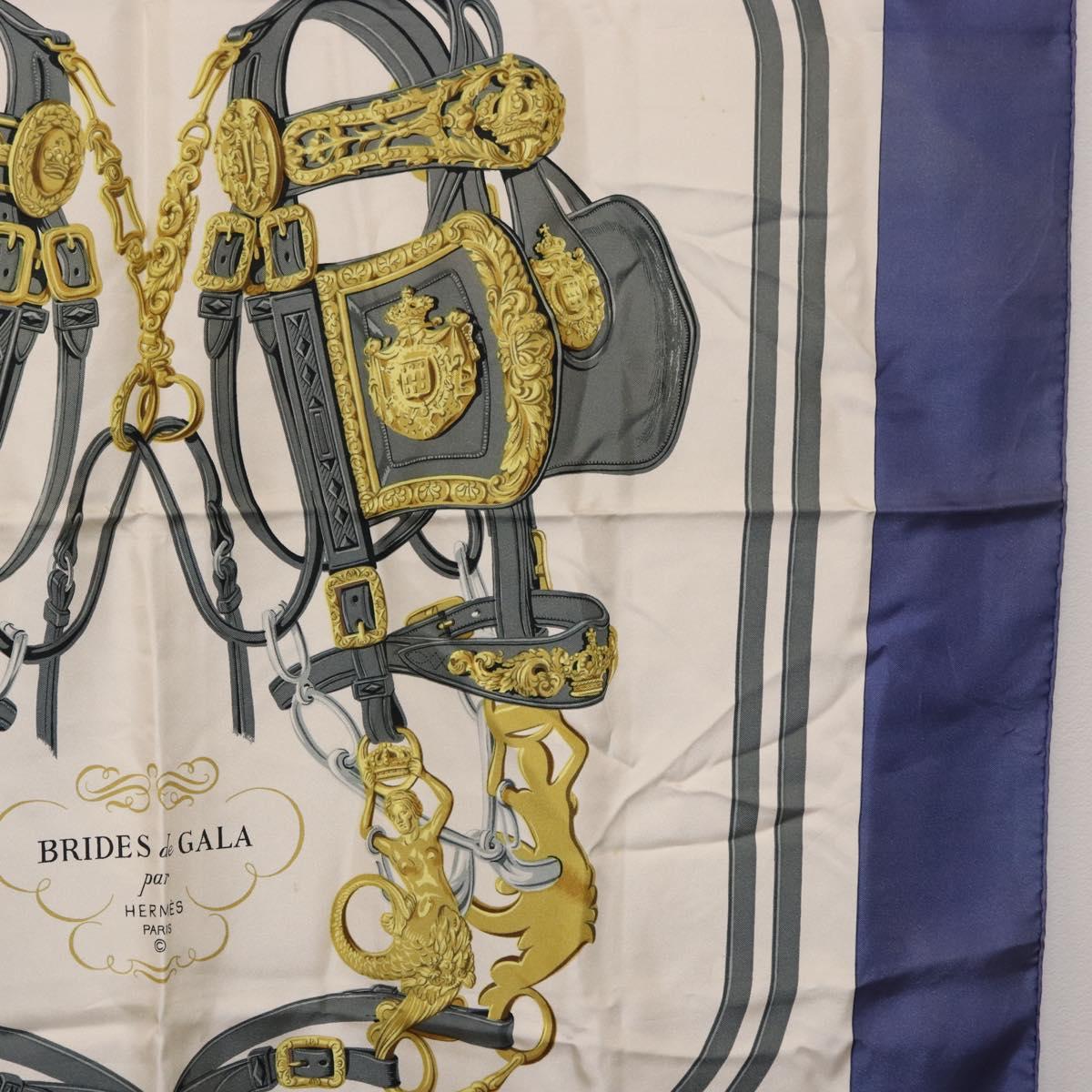 HERMES Carre 90 Scarf BRIDS De GALA Silk Blue Auth bs36346