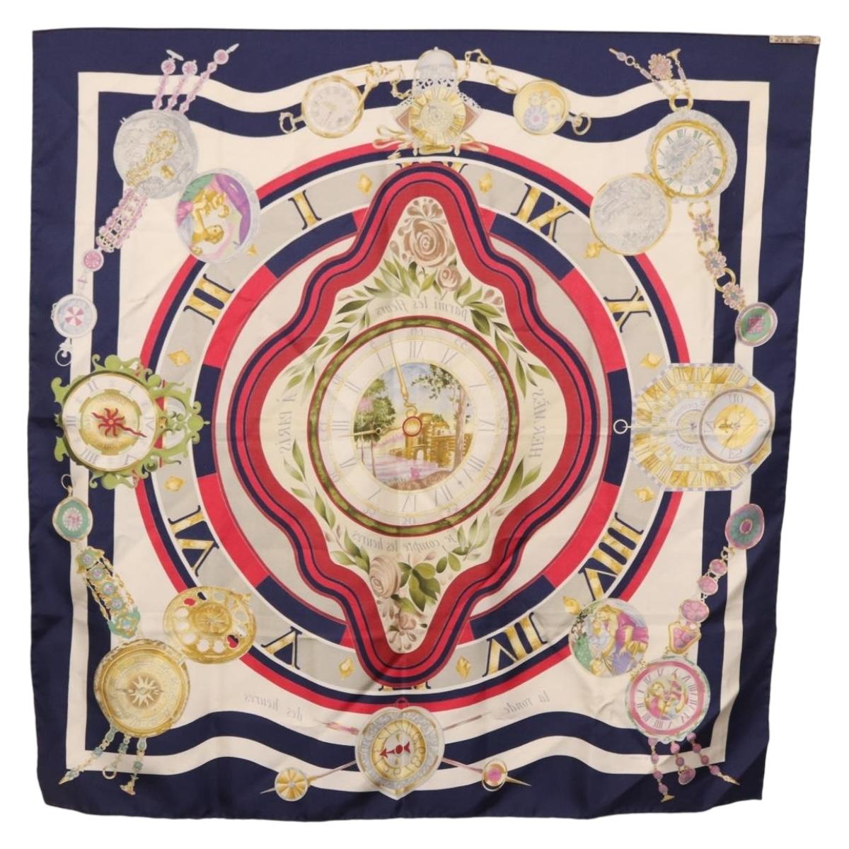 HERMES Carre 90 Scarf Parmi ls Fleurs Je Compte Les Heures Silk Auth bs36347