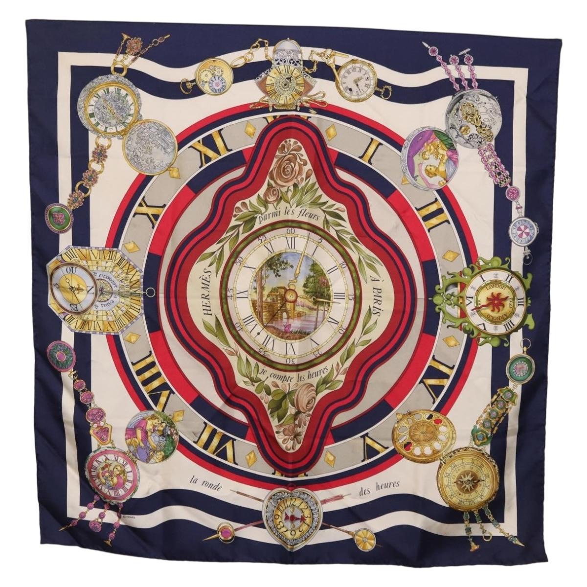 HERMES Carre 90 Scarf Parmi ls Fleurs Je Compte Les Heures Silk Auth bs36347