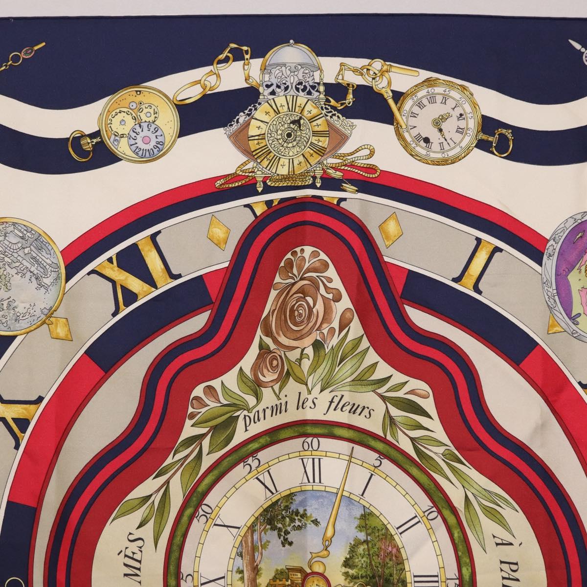 HERMES Carre 90 Scarf Parmi ls Fleurs Je Compte Les Heures Silk Auth bs36347