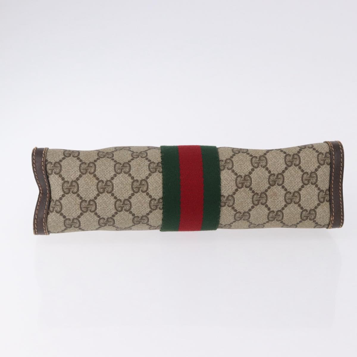 GUCCI GG Supreme Web Sherry Line Clutch Bag PVC 2 Set Beige Auth bs36351
