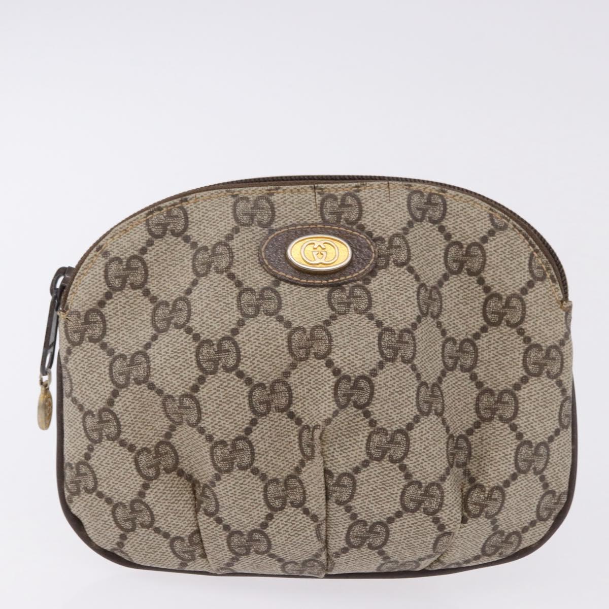 GUCCI GG Supreme Web Sherry Line Clutch Bag PVC 2 Set Beige Auth bs36351